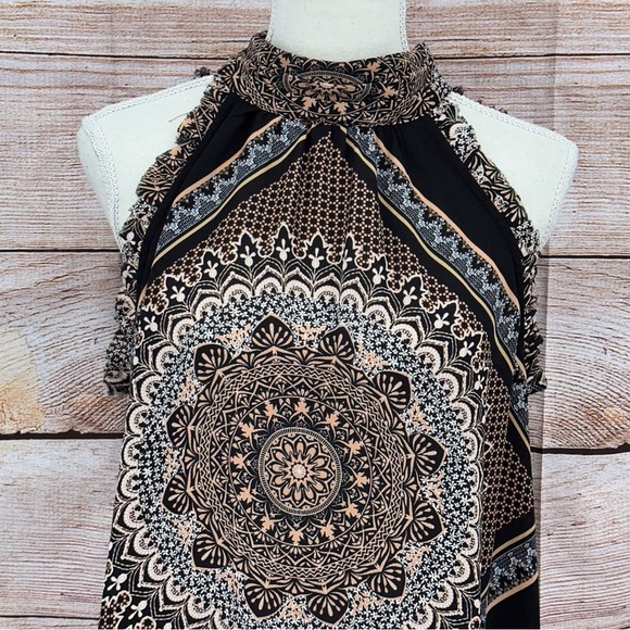 1. State Black and Cream Medallion  Patterned Halter Blouse Size M - Picture 13 of 13